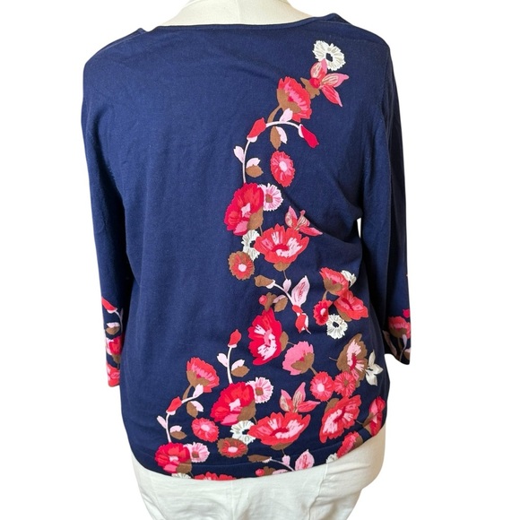Talbots Plus 3X Sweater Cotton Blend Navy Floral Cottagecore Lightweight Bloom - Picture 3 of 11
